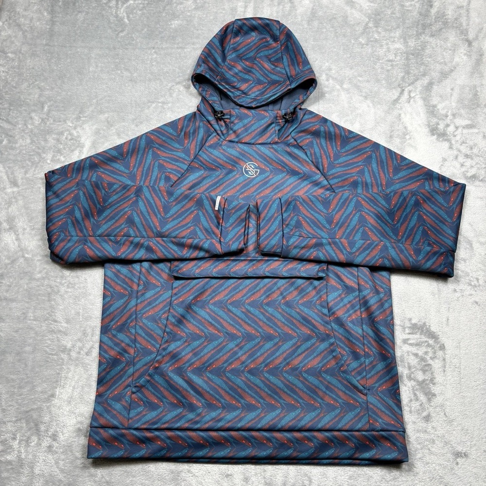 Googan Squad Ultimate Hoodie Size Large AOP Blue Red Chevron Fish Scale